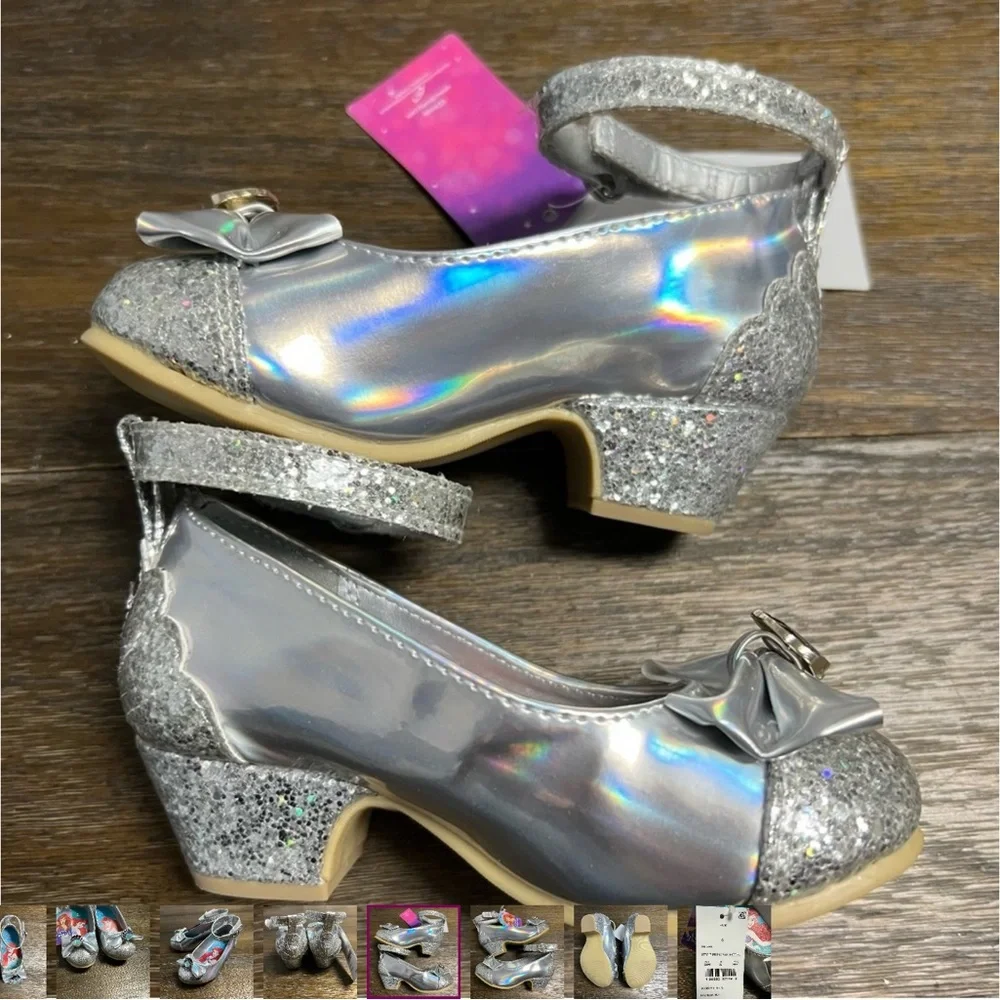 New Disney glitter heeled dress up shoes Ariel  in silver size 6